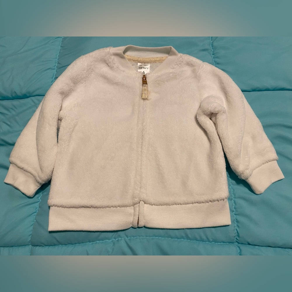 Carter's White Fleece Jacket with Gold Accents